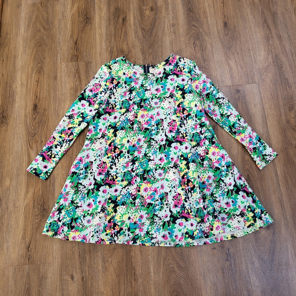 Fantastic Fawn Floral Prairie Garden Long Sleeve Dress Size Medium Relaxed